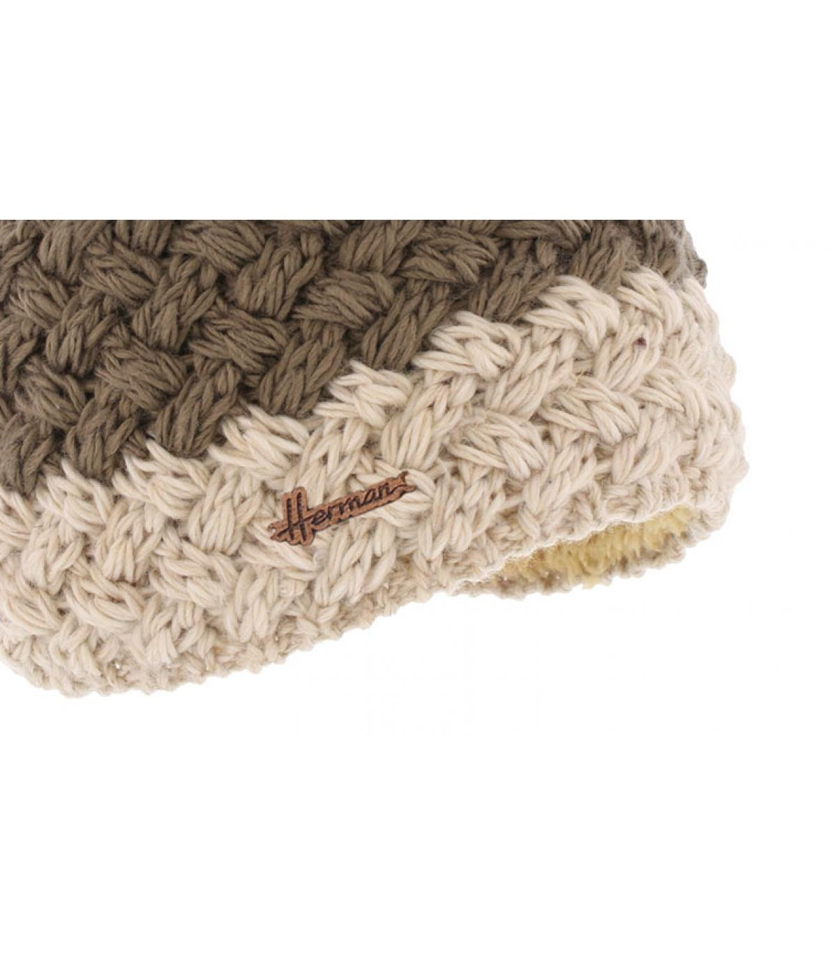 bonnet laine pompon beige